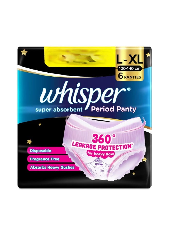 Whisper Super Absorbent Period Panty, 6 L-XL Pants, 360 Degree Leakage Protection for Heavy Flow, Panty like Fit for Full back Coverage, Absorbs Heavy Gushes, Silky Soft, Comfortable Feel-Women - Image 2